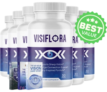 VisiFlora 6 bottle best value package with 3 free bonus guides — 180-day supply